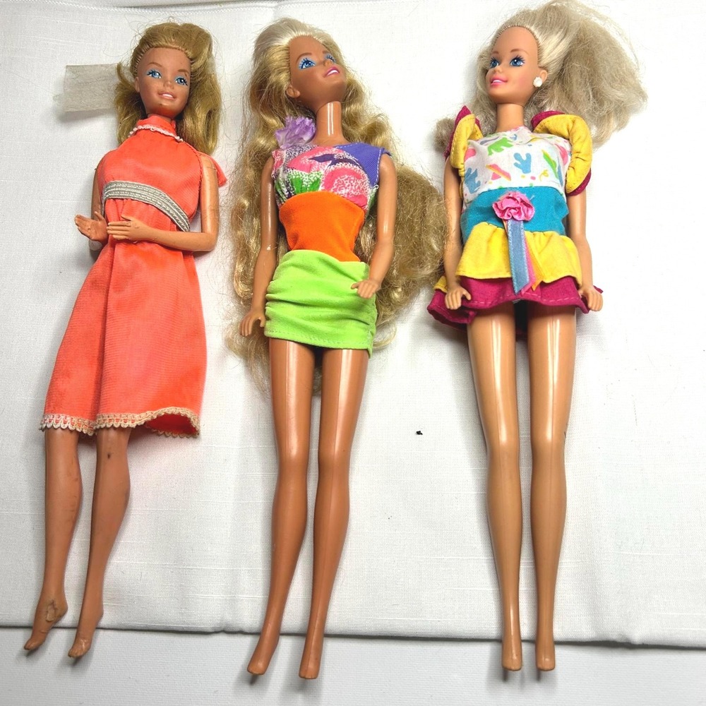 Vintage Barbie Dolls Lot of 3 with Colorful Dresses